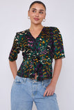 8Pcs Emerald Leopard Print Knotted Satin Top
