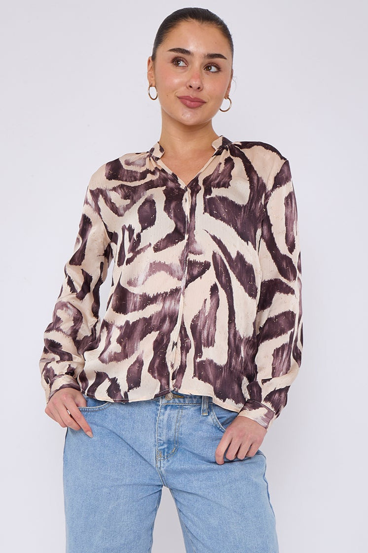 8Pcs Grey Abstract Print Gold Foil Dotted Blouse