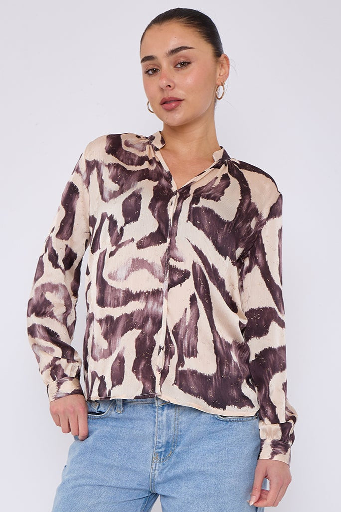 8Pcs Grey Abstract Print Gold Foil Dotted Blouse