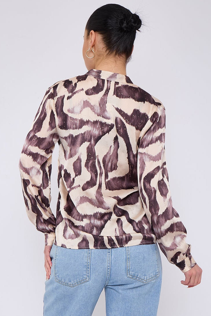 8Pcs Grey Abstract Print Gold Foil Dotted Blouse