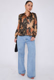 8Pcs Brown Abstract Print Gold Foil Splash Print Blouse