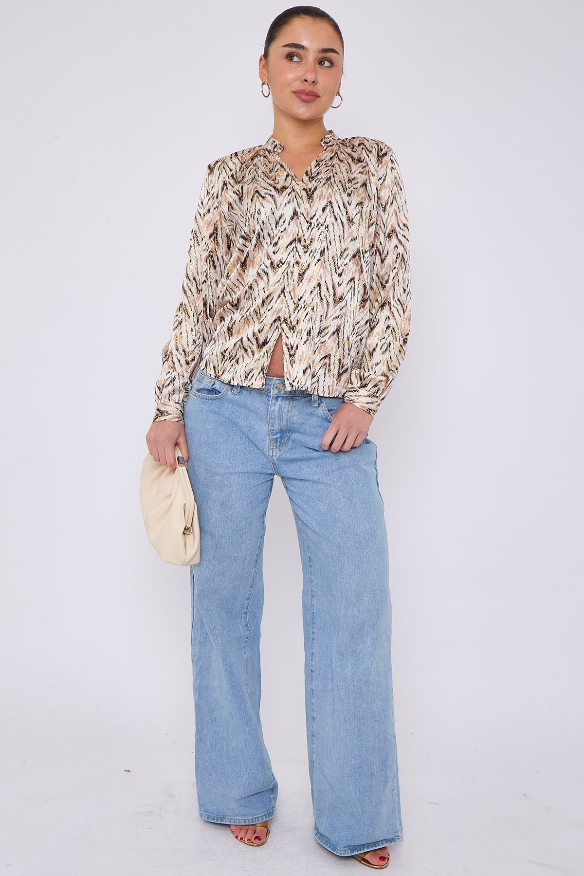 8Pcs White Aztec Print Gold Foil Dotted Blouse