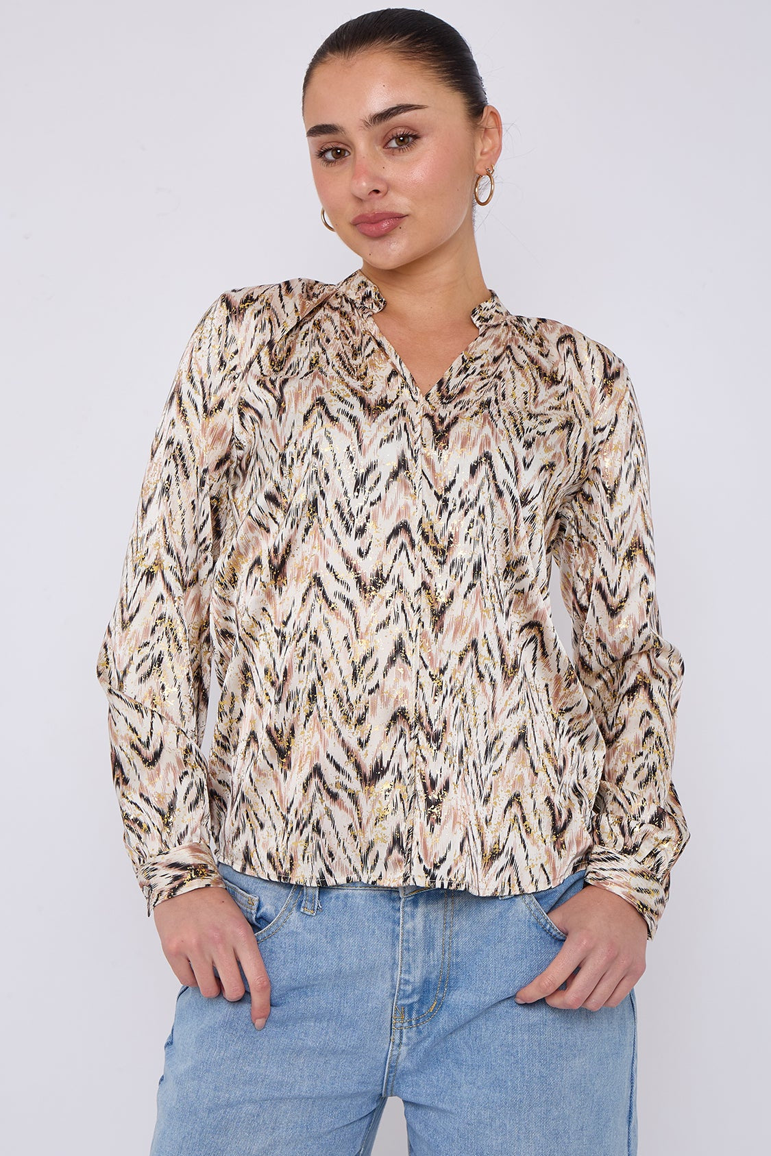 8Pcs White Aztec Print Gold Foil Dotted Blouse