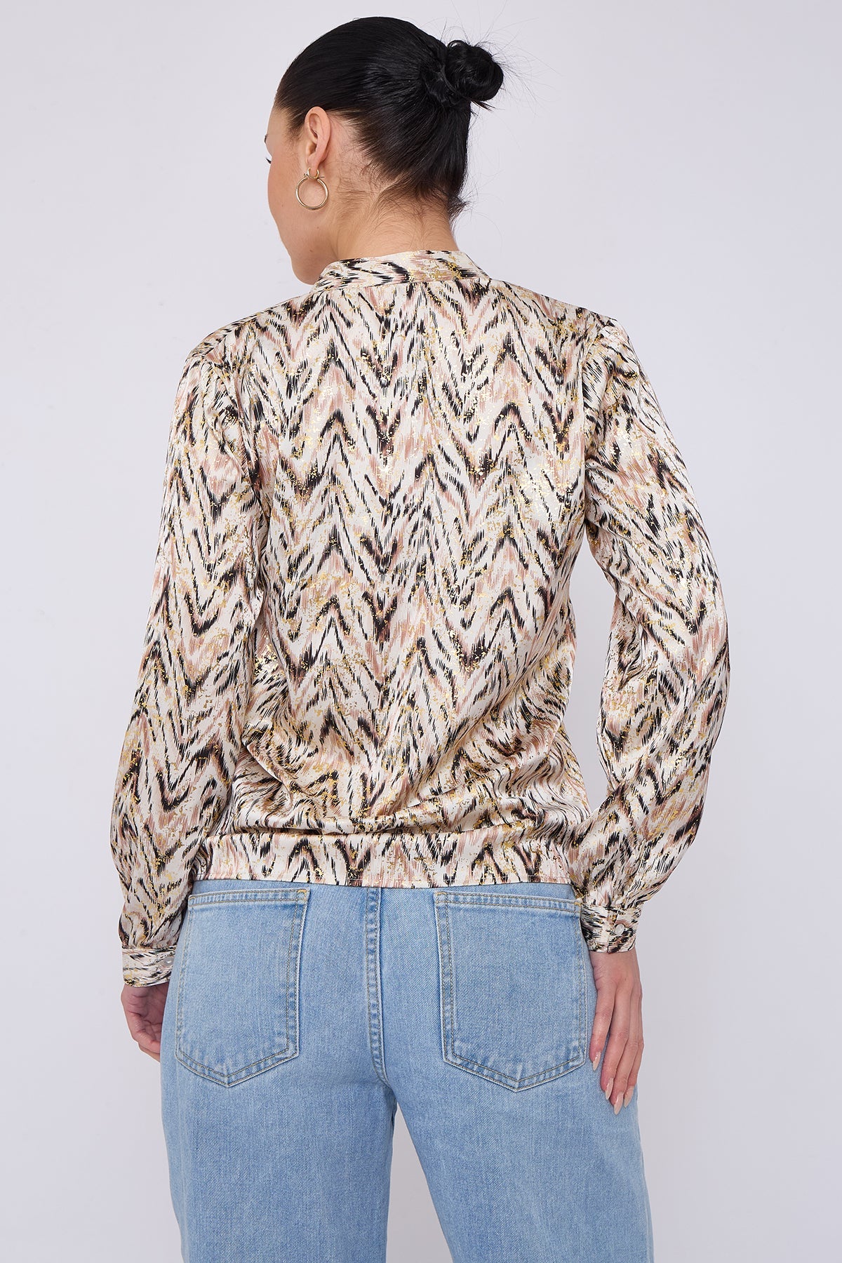 8Pcs White Aztec Print Gold Foil Dotted Blouse