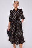 8Pcs Tan Chevron Print Half Sleeve Black Midi Shirt Dress