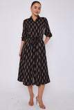 8Pcs Tan Chevron Print Half Sleeve Black Midi Shirt Dress