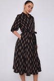 8Pcs Tan Chevron Print Half Sleeve Black Midi Shirt Dress