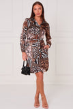 8pcs Urban Jungle Patchwork Print Mini Shirt Dress