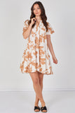 8Pcs Mocha Floral Print Short Sleeve Flared Mini Dress
