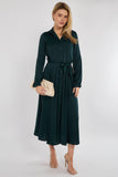 8Pcs Emerald Layer Satin Long Sleeve Maxi Shirt Dress