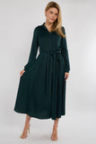 8Pcs Emerald Layer Satin Long Sleeve Maxi Shirt Dress