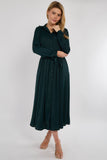 8Pcs Emerald Layer Satin Long Sleeve Maxi Shirt Dress