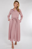 8Pcs Pink Layer Satin Long Sleeve Maxi Shirt Dress