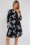 8Pcs Blue Leaf Print Half Sleeve Mini Shirt Dress