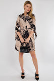 8Pcs Beige Abstract Print Half Sleeve Mini Shirt Dress