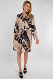 8Pcs Beige Abstract Print Half Sleeve Mini Shirt Dress