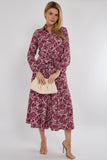 8Pcs Berry Floral Paisley Print Long Sleeve Maxi Shirt Dress