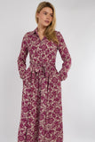8Pcs Berry Floral Paisley Print Long Sleeve Maxi Shirt Dress