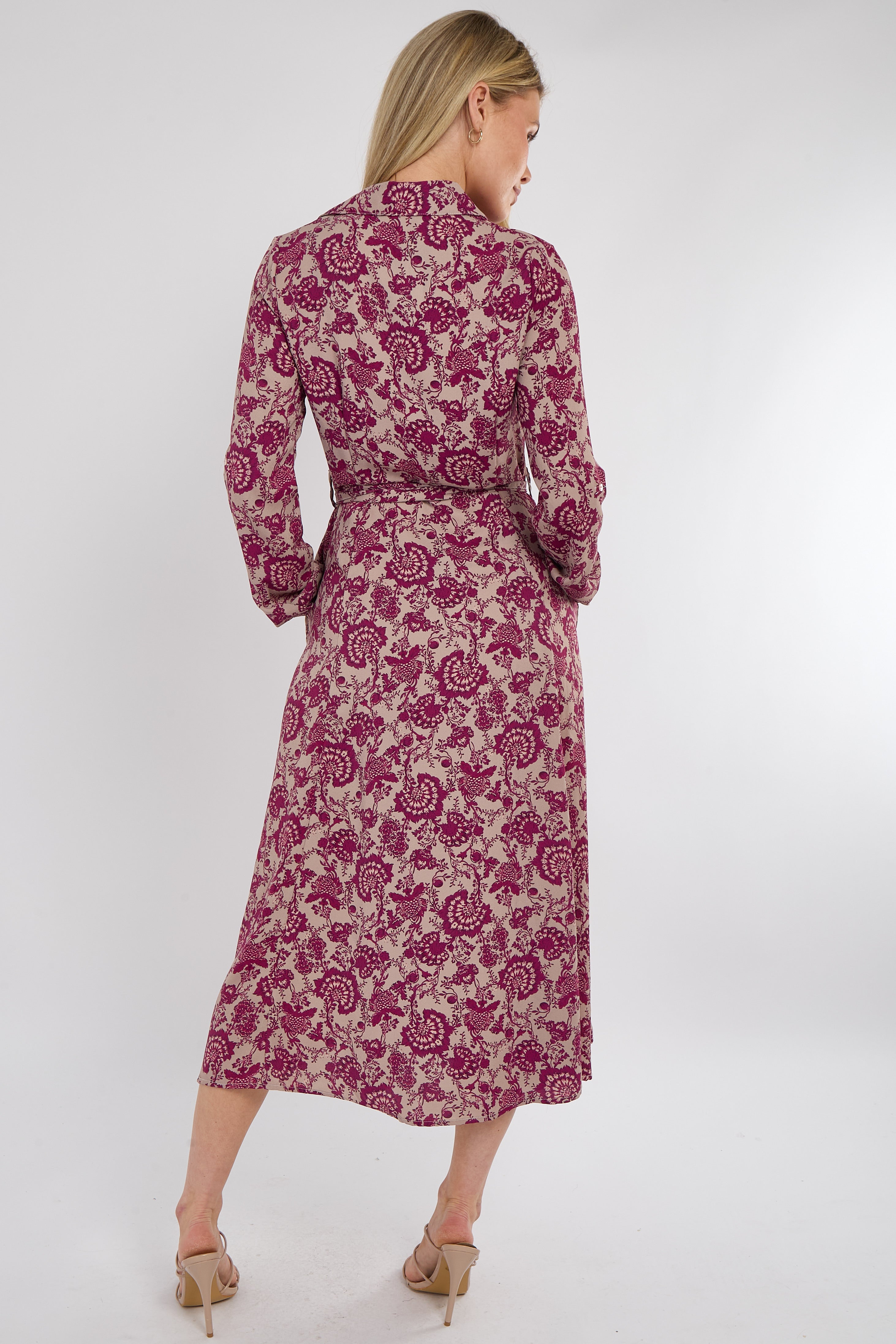 8Pcs Berry Floral Paisley Print Long Sleeve Maxi Shirt Dress