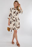 8Pcs Brown Leaf Print Half Sleeve Mini Shirt Dress