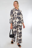 6Pcs Cream and Navy Bold Floral Print Co-Ord Set