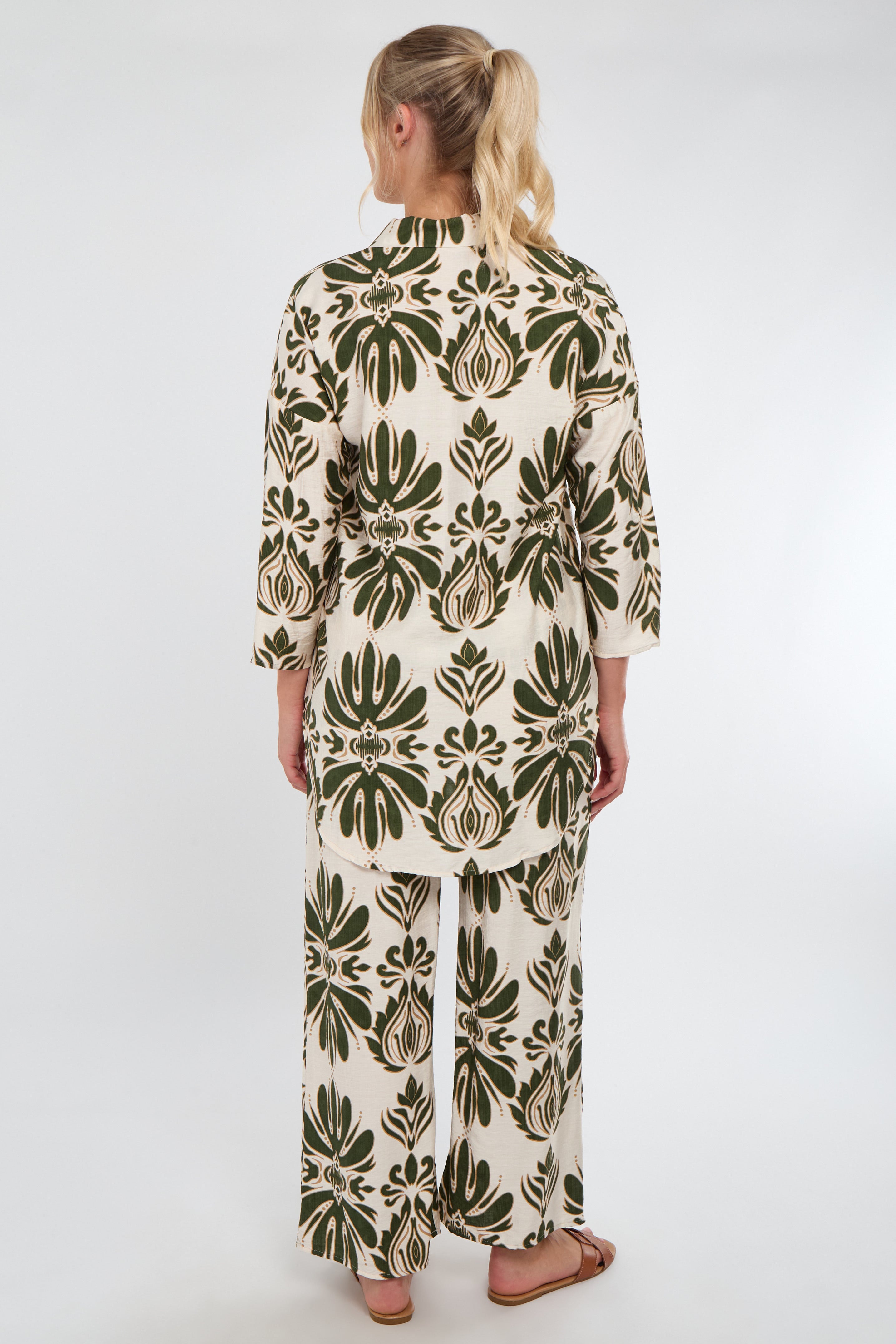 6Pcs Cream and Olive Bold Floral Print Co-Ord Set
