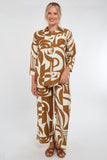 6Pcs Brown and Cream Abstract Geo Print Co-Ord Set