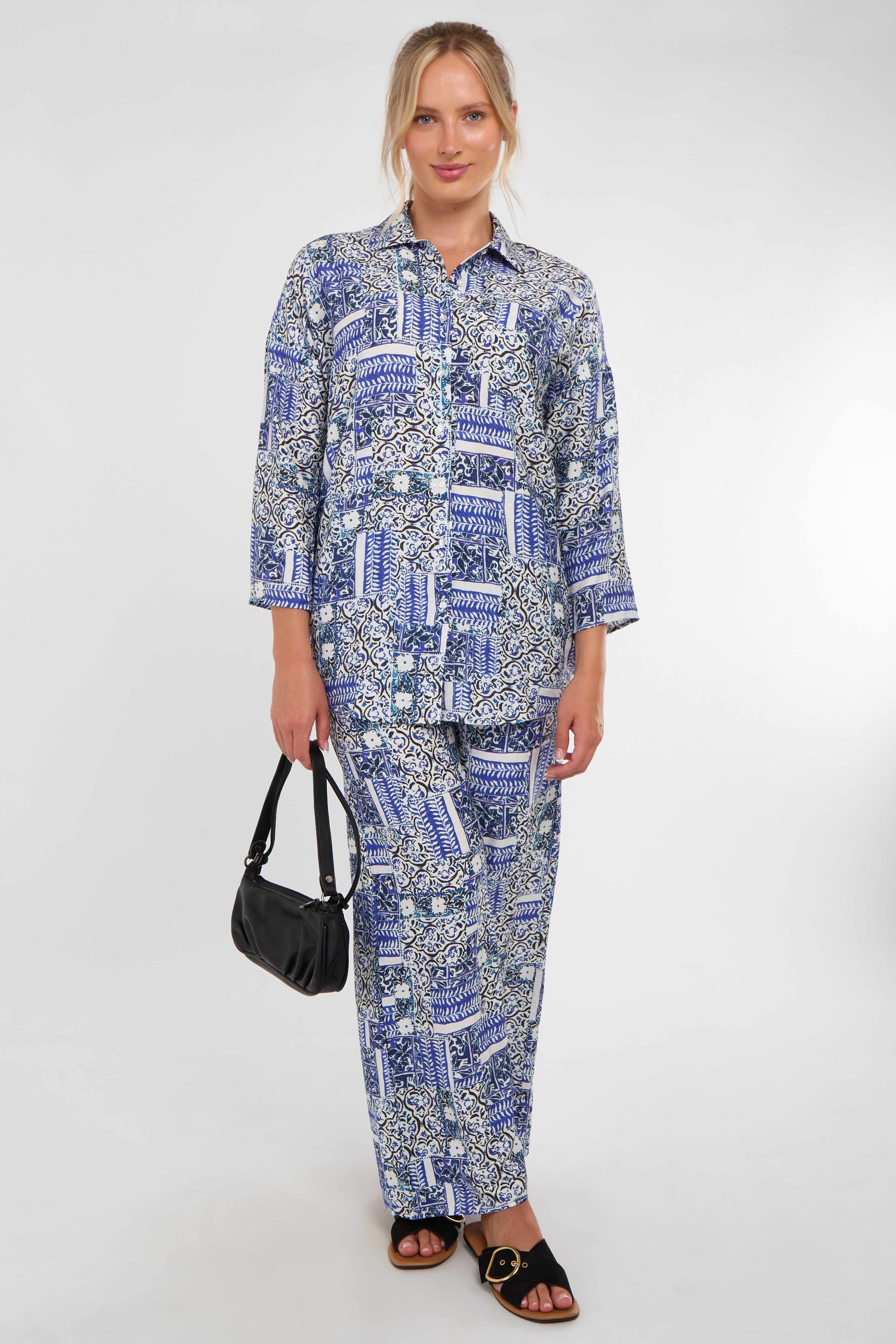 6Pcs Blue Patchwork Print Co-Ord Set