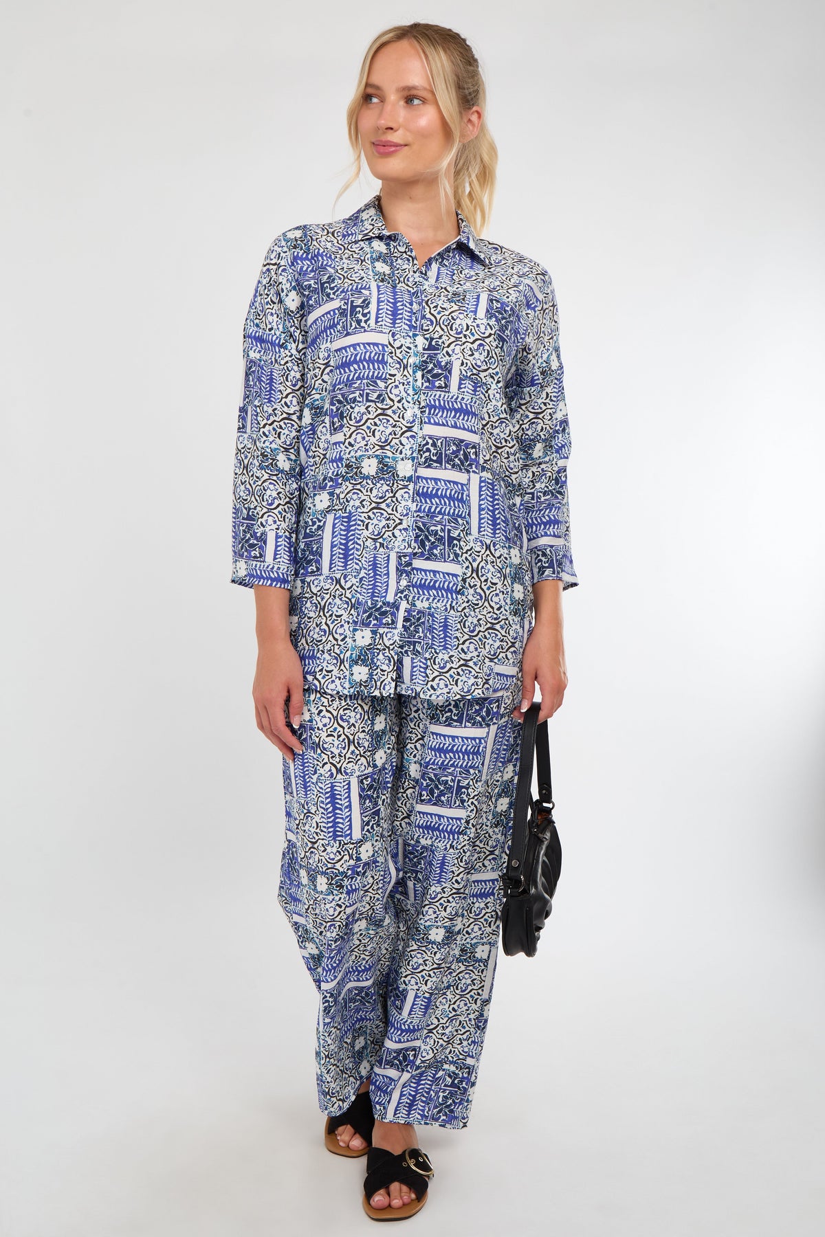 6Pcs Blue Patchwork Print Co-Ord Set