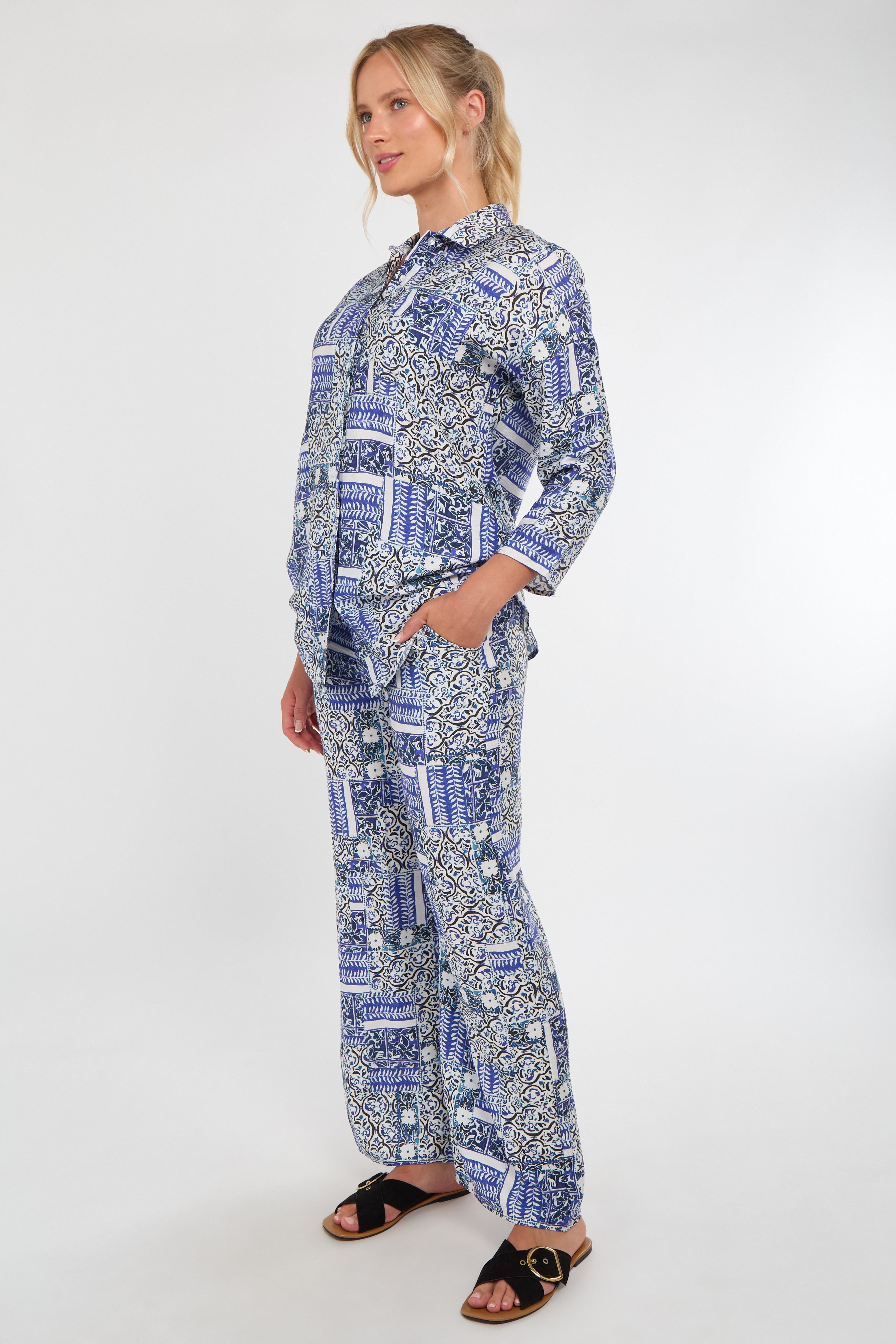 6Pcs Blue Patchwork Print Co-Ord Set