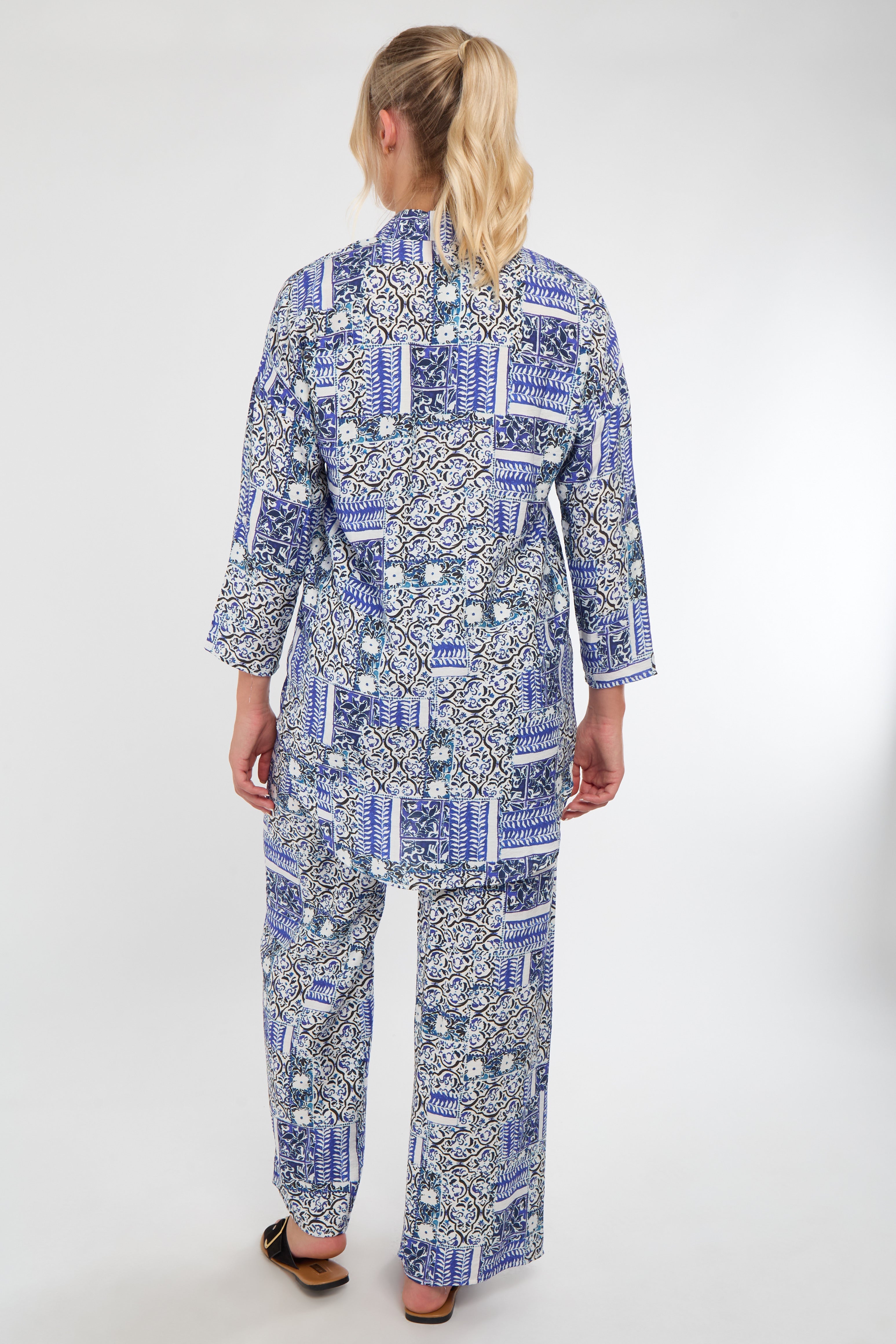 6Pcs Blue Patchwork Print Co-Ord Set