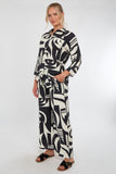 6Pcs Black and Cream Abstract Geo Print Co-Ord Set