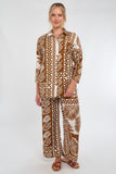 6Pcs Tan and Cream Tropical Patch Print Co-Ord Set