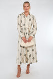 8Pcs Cream and Olive Boho Print Maxi Shirt Dress