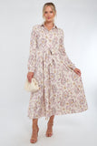 8Pcs Cream and Blush Vintage Floral Print Maxi Shirt Dress