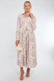 8Pcs Cream and Blush Vintage Floral Print Maxi Shirt Dress