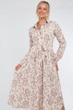 8Pcs Cream and Blush Vintage Floral Print Maxi Shirt Dress