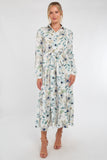 8Pcs Soft Blue Botanical Print Maxi Shirt Dress