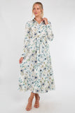 8Pcs Soft Blue Botanical Print Maxi Shirt Dress
