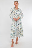 8Pcs Soft Blue Botanical Print Maxi Shirt Dress