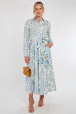 8Pcs Pastel Botanical Patchwork Belted Shirt Dress