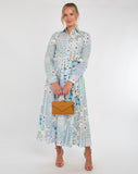 8Pcs Pastel Botanical Patchwork Belted Shirt Dress
