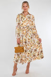 8Pcs Autumn Bloom Botanical Print Maxi Shirt Dress