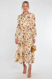 8Pcs Autumn Bloom Botanical Print Maxi Shirt Dress