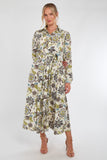8Pcs Ivory and Olive Baroque Floral Print Maxi Shirt Dress