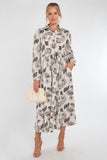 8Pcs Cream and Black Paisley Print Maxi Shirt Dress