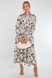 8Pcs Cream and Black Paisley Print Maxi Shirt Dress