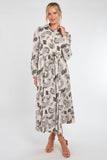 8Pcs Cream and Black Paisley Print Maxi Shirt Dress