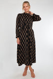 6Pcs Tan Chevron Print Pleated Skirt Maxi Dress