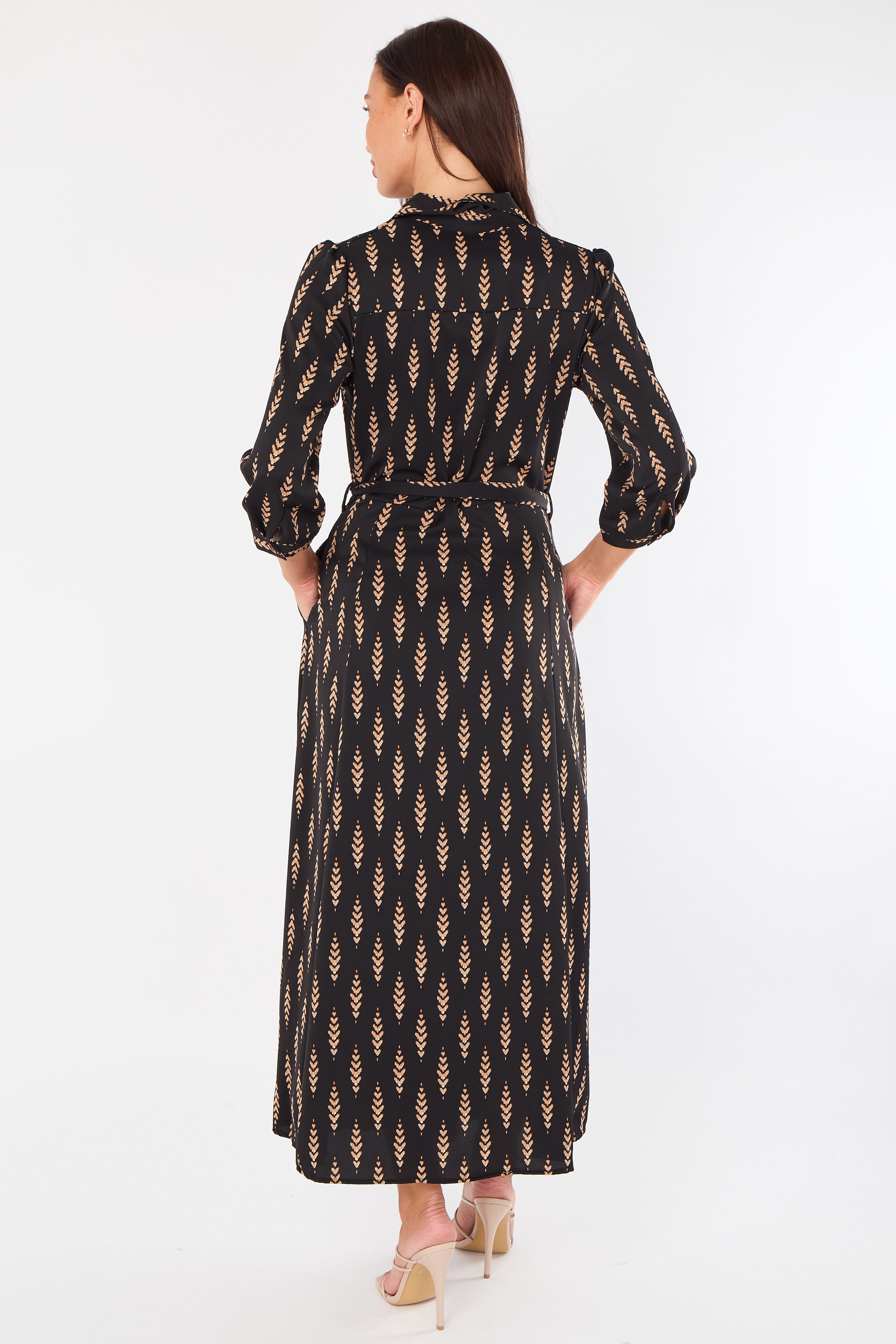 8Pcs Tan Chevron Print Maxi Shirt Dress